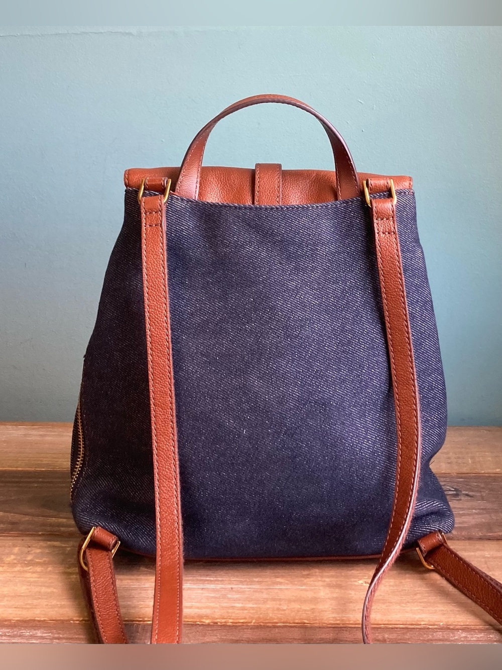 Fossil Emery Backpack Denim Canvas and Leather - Picture 2 of 10